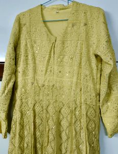Elegant Yellow Embroidered Festive gown