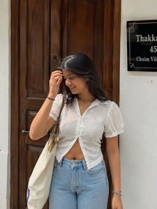 Sheer Floral Embroidered Blouse