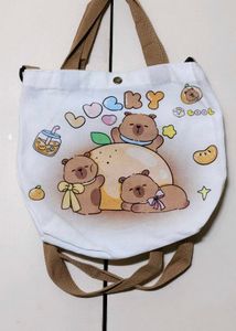 Cute Bear Print Canvas Tote Bag.