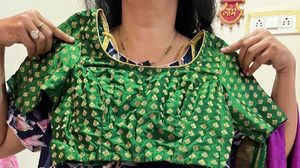 Pure Nalli Silk Green Brocade Polkadot  Blouse