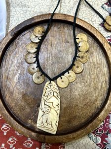 Bohemian Carved Elephant Pendant Necklace
