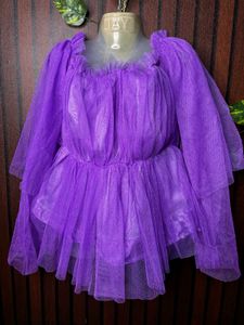 Purple Tulle Puff Sleeve Top