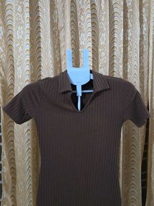 Ribbed Knit Polo Dress
