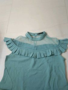 Sheer Neck Pleated Top