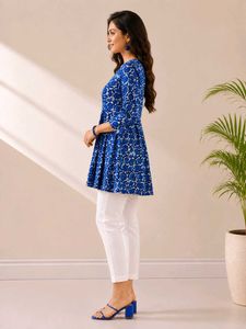 Indigo Printed Cotton short  Kurti