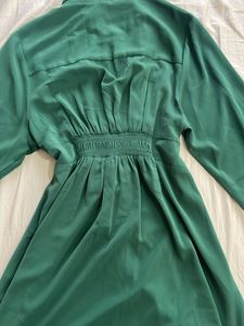 Elegant Green Draped Shirt Dress