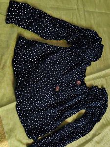 Black Polka Dot V-Neck Top