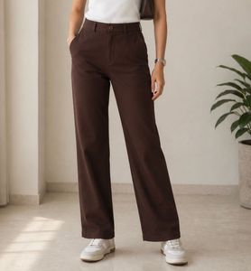 Brown High-Waist Straight Fit Trousers
