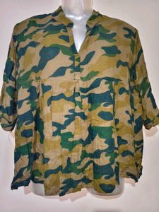 Versatile Camouflage Print Button-Up Top