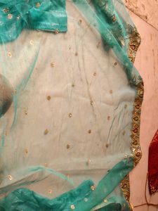 Teal lehnga choli set with earrings freebie