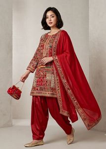 Vibrant Red suit unstitched material