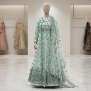 Elegant Mint Green Embroidered Gown