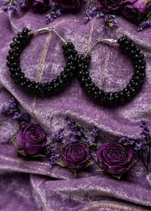 Elegant Black Beaded Hoop Earrings