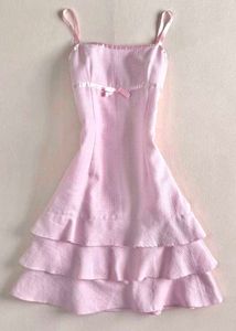 y2k Charming Tiered Ruffle Pink Dress