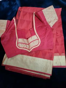 Elegant Red Saree with Gold Border