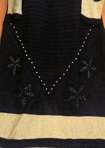 BLACK AND BEIGE A-LINE WOOLEN KURTI