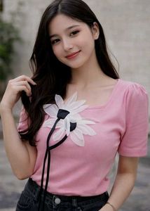 Pink Top with Floral Detail