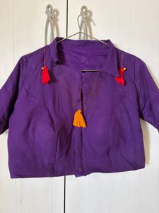 Vibrant Purple Ethnic Padded Blouse with Tassels