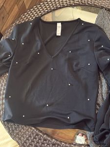 Elegant Black Pearl Embellished Top