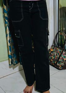 Black Cargo Pants with White Stitching