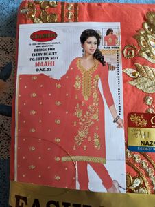 Orange Embroidery Suit Salwar Set With A Tag