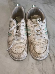 Classic White & Teal Adidas Sneakers