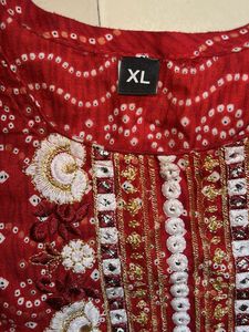 Red Ethnic Kurta with Embroidery