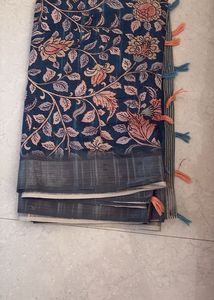 Half cotton  Teal Floral Saree