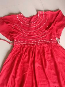 Elegant Red Sequined Ethnic Gown