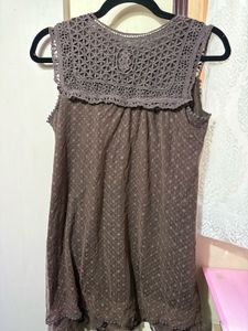 Women's Brown Lace Detail Top