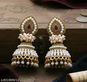 Exquisite Pearl & Stone Jhumka Earrings