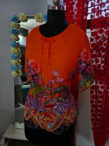 Vibrant Floral Print Orange Top