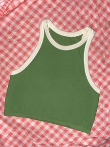 Green Ribbed Crop Tank Top