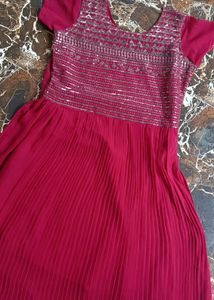 Burgundy Pleated Dress