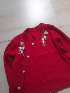 Red Embroidered Cardigan
