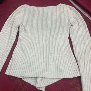 Ribbed V-Neck Wrap Style Top