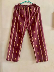 Maroon Striped Kurta Set with Pants