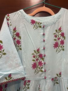Light Blue Floral Printed Kurta with palazzo pants