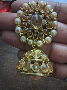 Elegant Pearl &amp; Stone Jhumka Earrings
