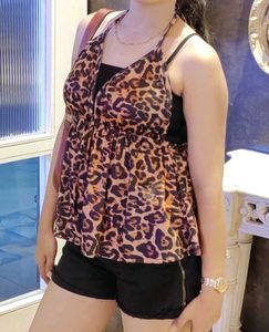 y2k Leopard Print Peplum Top
