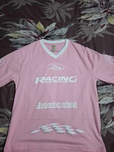 Pink "Racing" Graphic T-Shirt