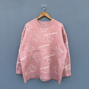 Pink Teddy Bear Print Sweater