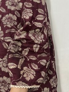 Brown Floral Print Coord Set with scalap border