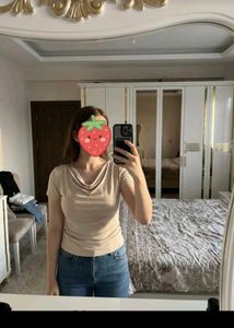 Casual Beige Drape Neck Top
