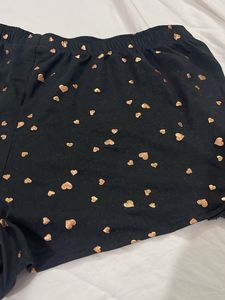 Black Heart Print Pajama Shorts