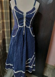 Vintage Blue Polka Dot Midi Dress