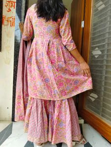 Pink Floral Kurta Sharara Set