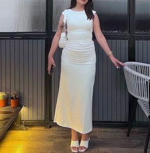 Elegant White Ruched Midi Dress