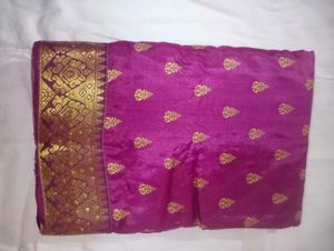 Vibrant Purple Saree with Gold Border