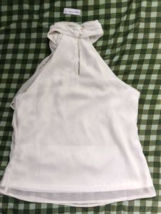 Elegant White Halter Neck Top with Flower Detail